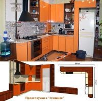 Яркая оранжевая кухня